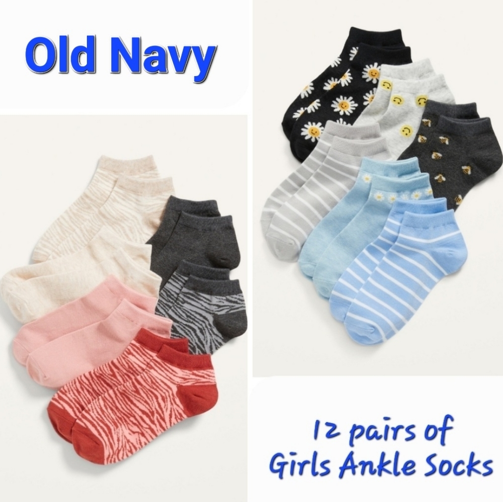 👀50% OFF - NWT‼️ Old Navy brand Girl's Ankle Socks, 12 pairs